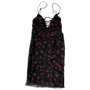 Urban Outfitters Black Floral Lace-Up Slip Dress (XS)